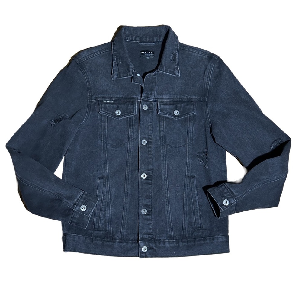 Request Men’s Distressed Black Denim Jean Jacket - image 1